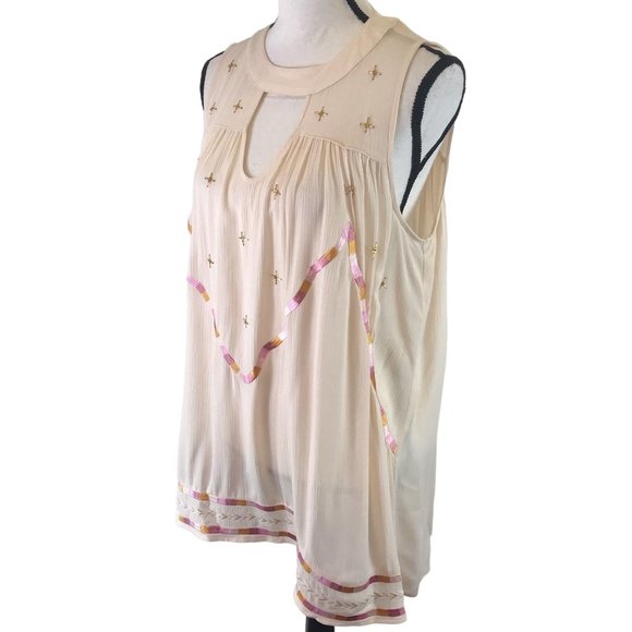 Lauren Conrad Womens Cream Embroidered Sleeveless Semi Sheer Blouse Size S - Picture 2 of 8